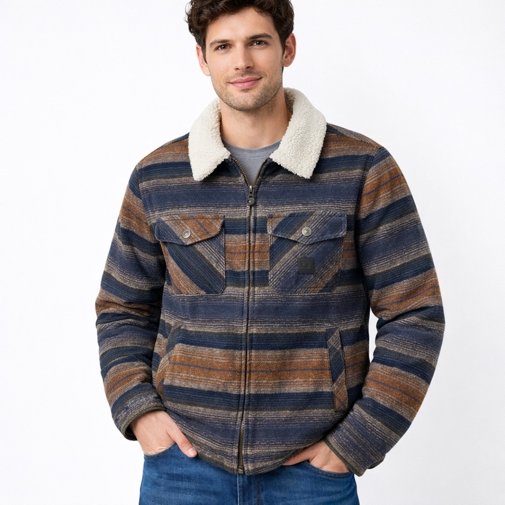 Rip Curl Sherpa Lined Striped Jacket Zip Front Size M